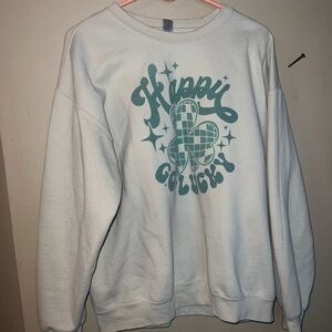 White Sweatshirt with Green Graphic